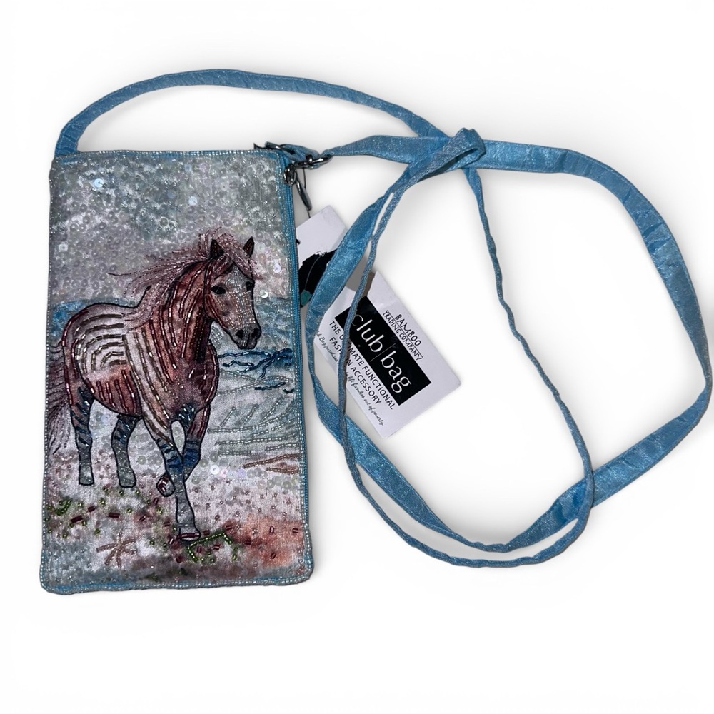 NWT Bamboo Trading Company Club Bag Hand-beaded Horse Cross Body/Wristlet